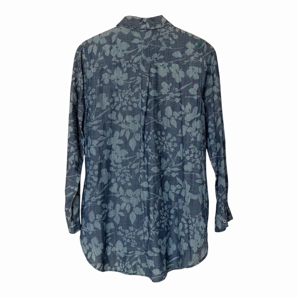 NYDJ | Blue Silk Abstract Floral Button Front Long Sleeve Blouse Top | Large - Picture 2 of 4